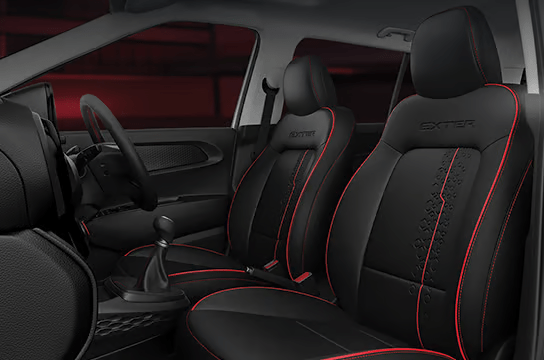 Hyundai Exter black interiors with red accents and stitching